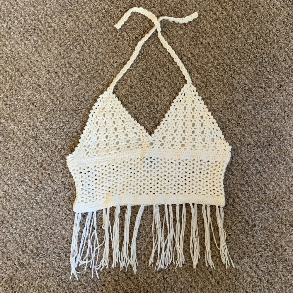 charlotte russe crochet halter top with fringe